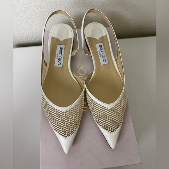 Jimmy Choo Shoes - Jimmy Choo White Mesh Pointed-Toe Slingback flats 39.5